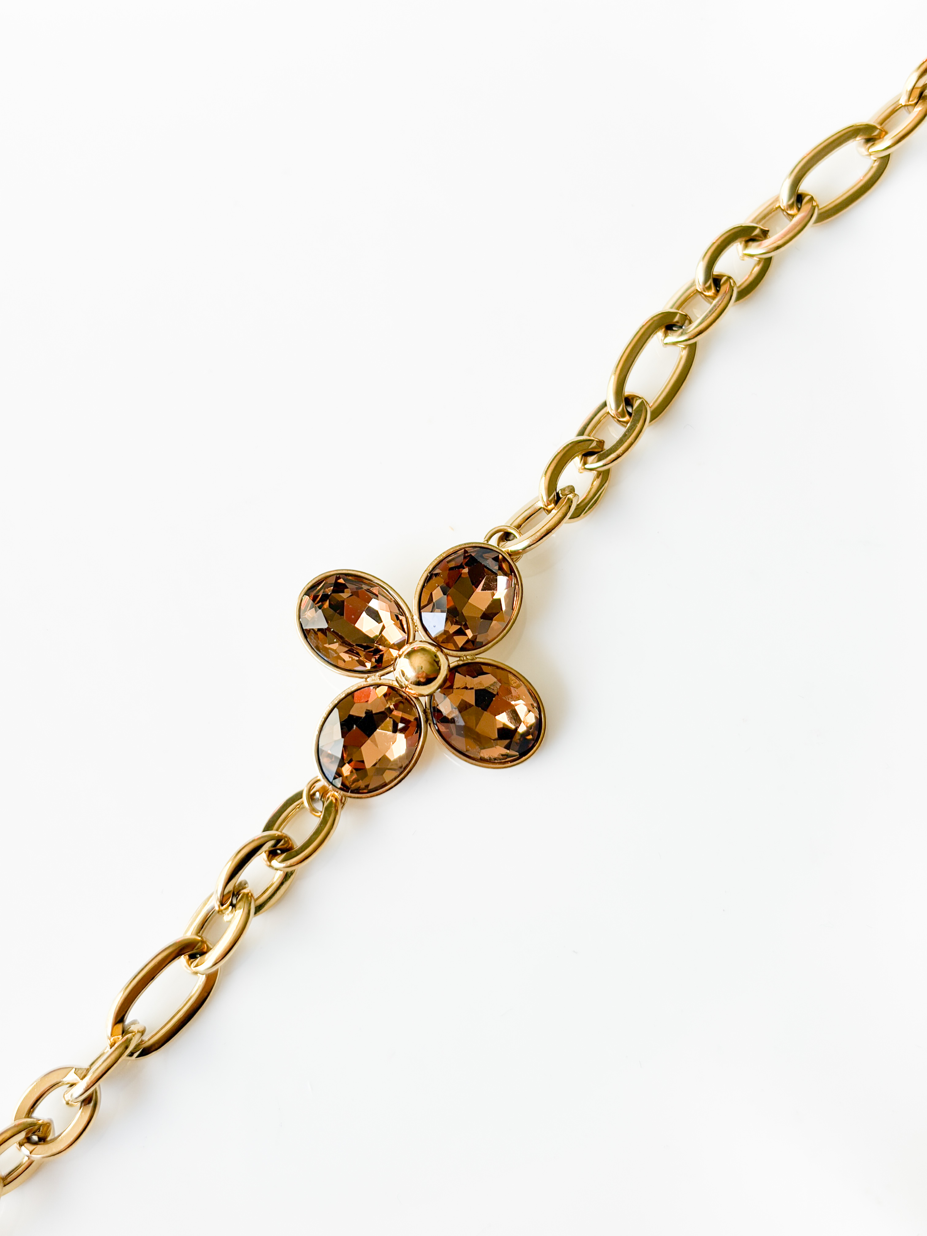 Bracelet strass fleur beige doré