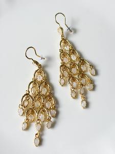 Boucles pierres Chandelier blanc doré