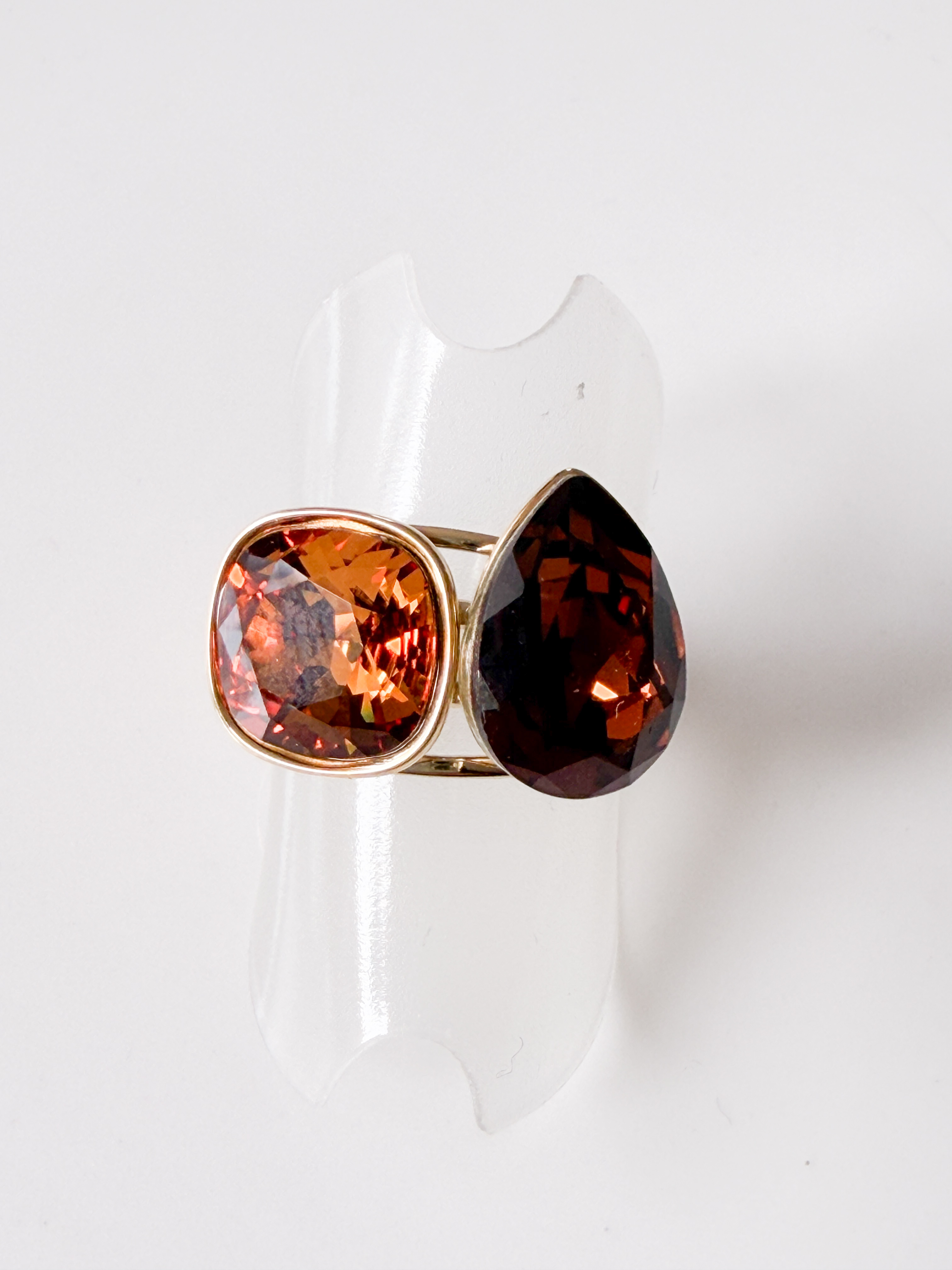 Bague Cristal double marron doré