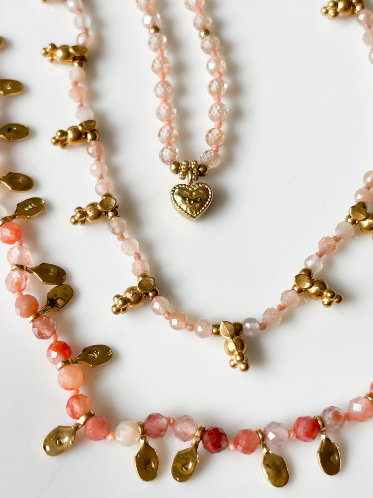 Collier pierres 3 rangs rose doré