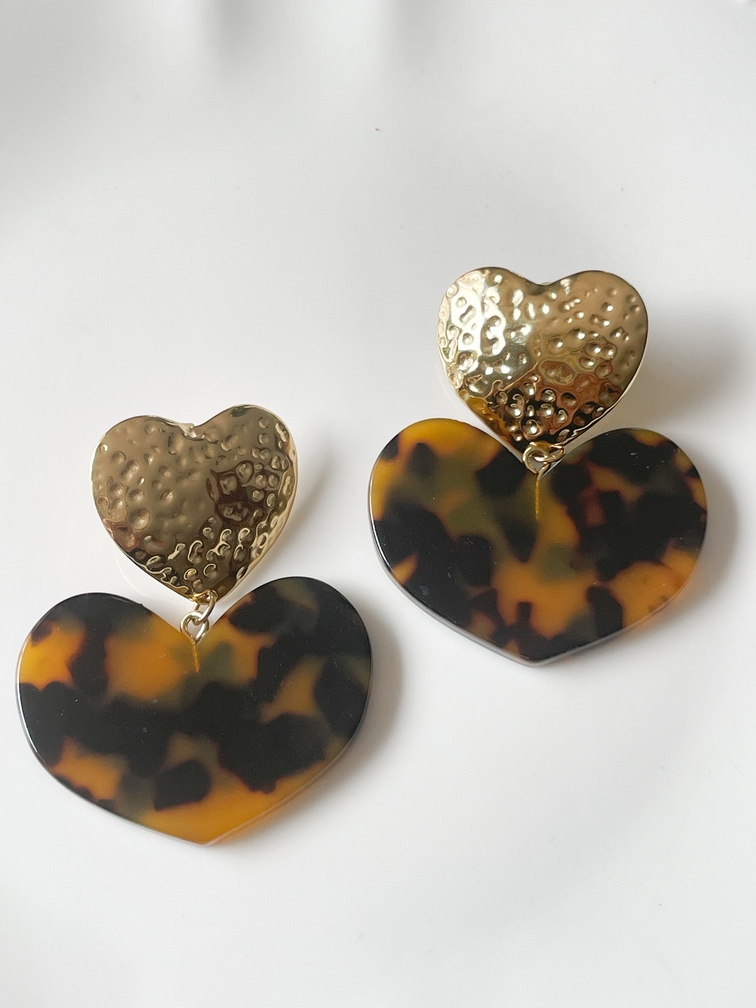 Boucles Ambre coeur marron doré