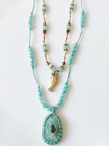 Collier pierre Moon turquoise doré