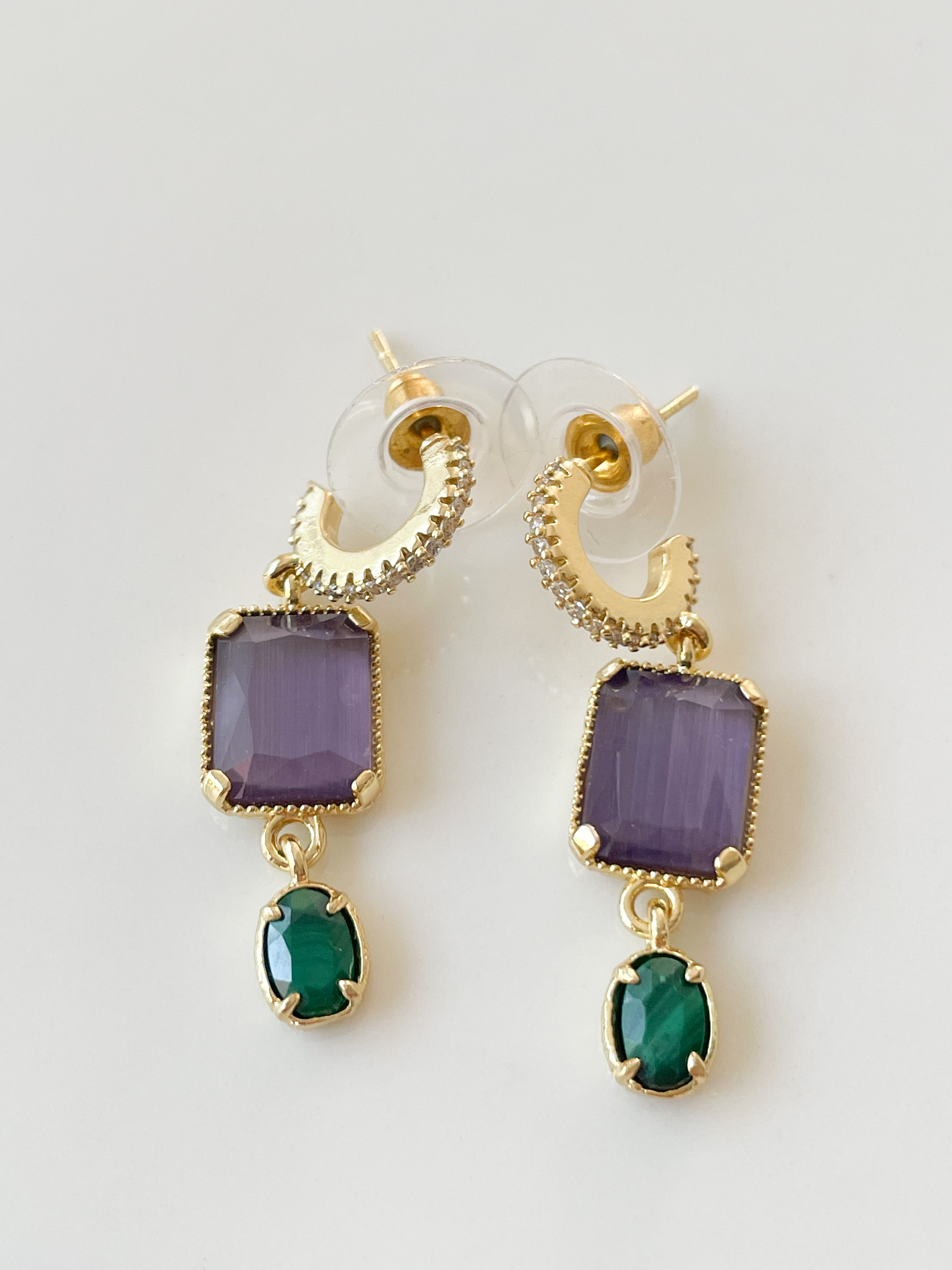 Boucles pierres Lucie violet doré 
