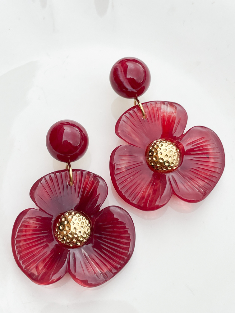 Boucles fleurs pensée rose doré