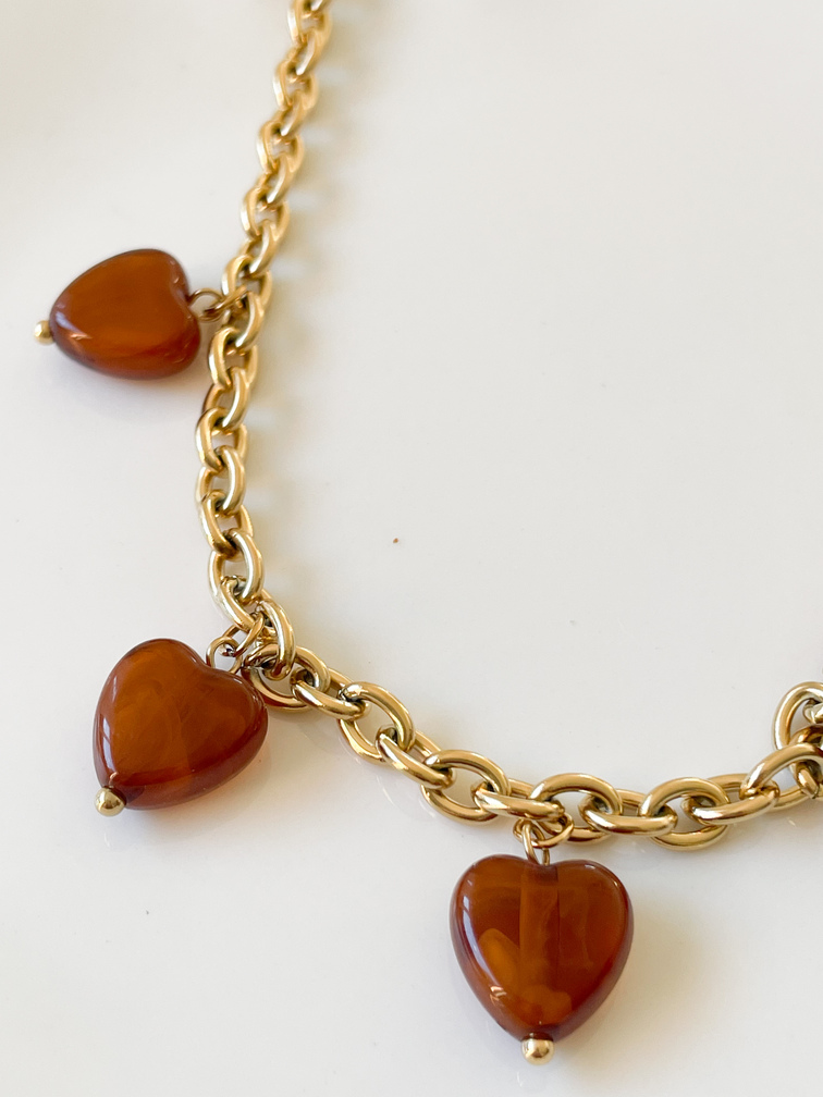 collier Pablo coeur marron doré