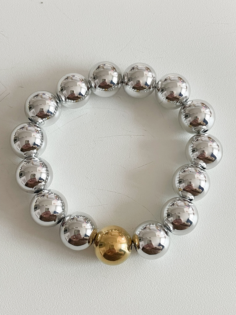 Bracelet perles rondes argenté doré