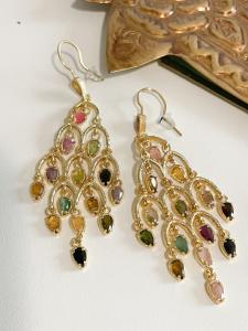 Boucles chandelier pierres doré