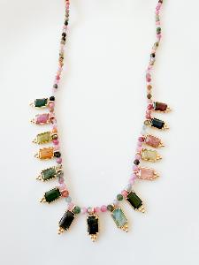Collier pierre Romy rose kaki doré