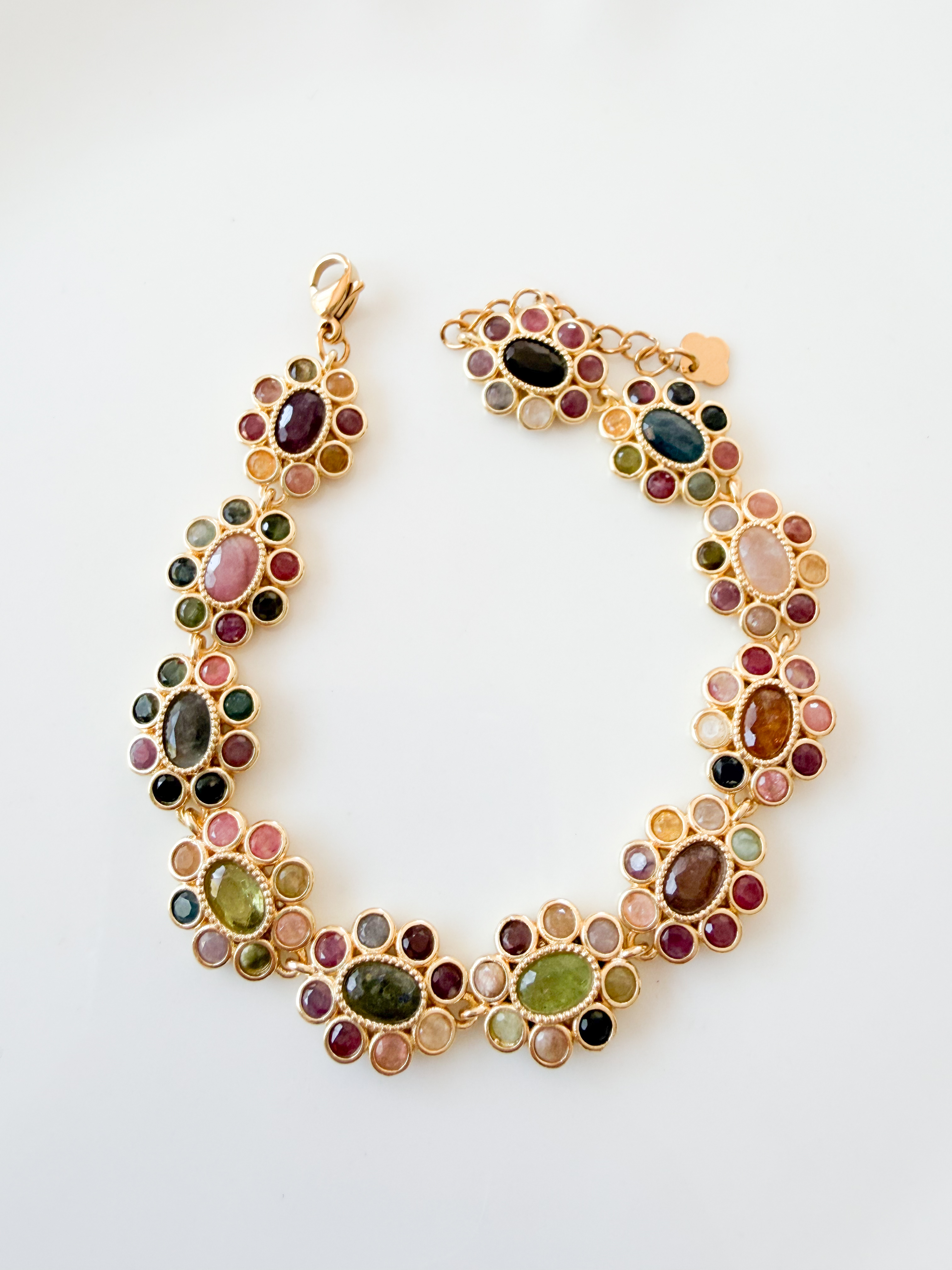 Bracelet pierres fleurs doré