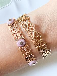Bracelet jonc pierres roses doré