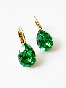 Boucles cristal goutte vert doré