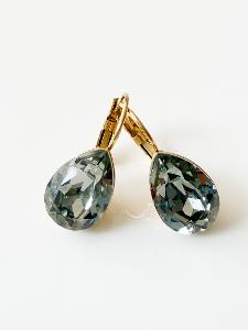 Boucles cristal goutte gris doré