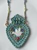 Collier Mexicain coeur oiseau bleu doré