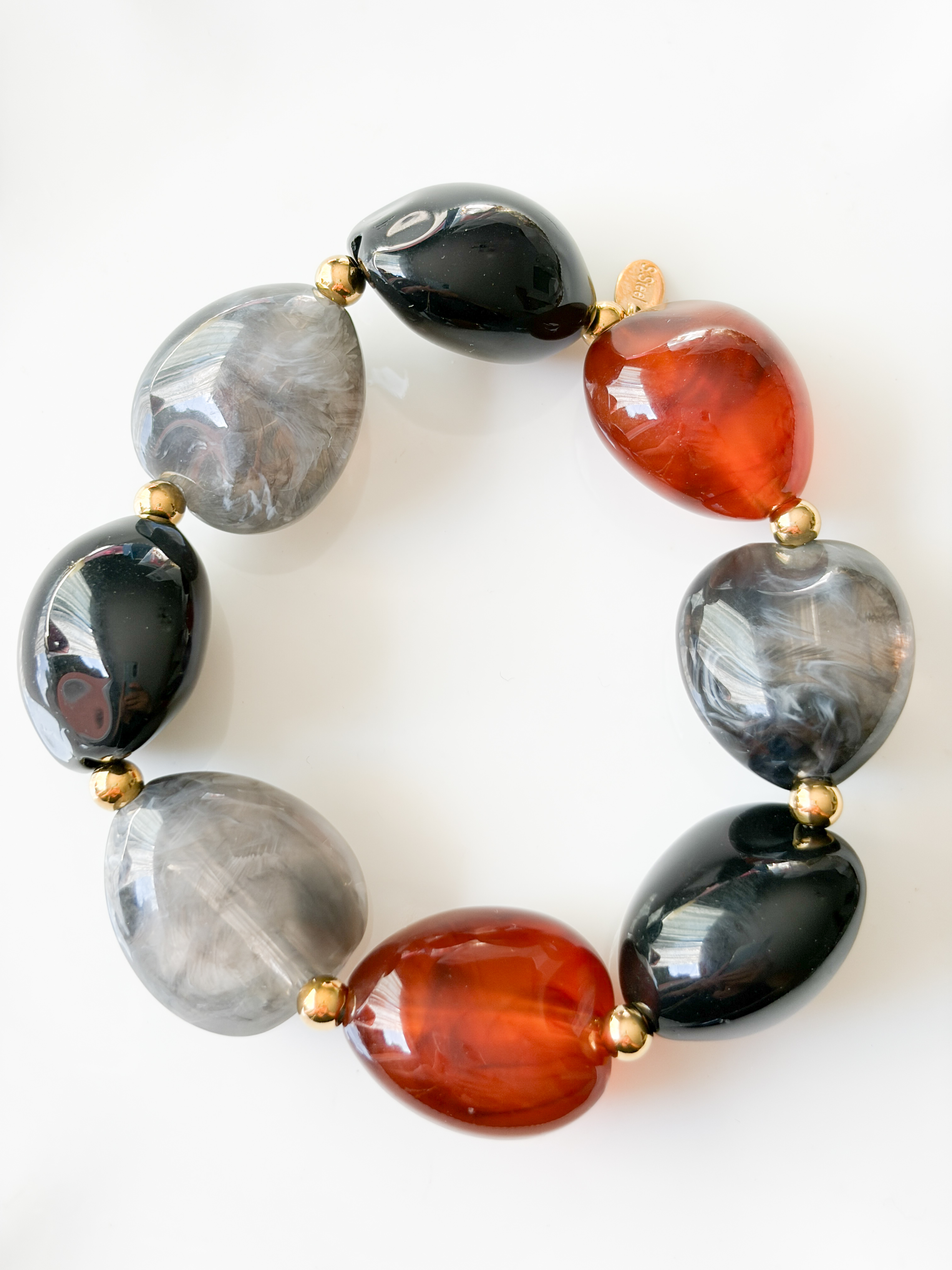 Bracelet perles marron gris doré