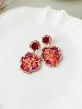 Boucles perles brodées pensée long rose