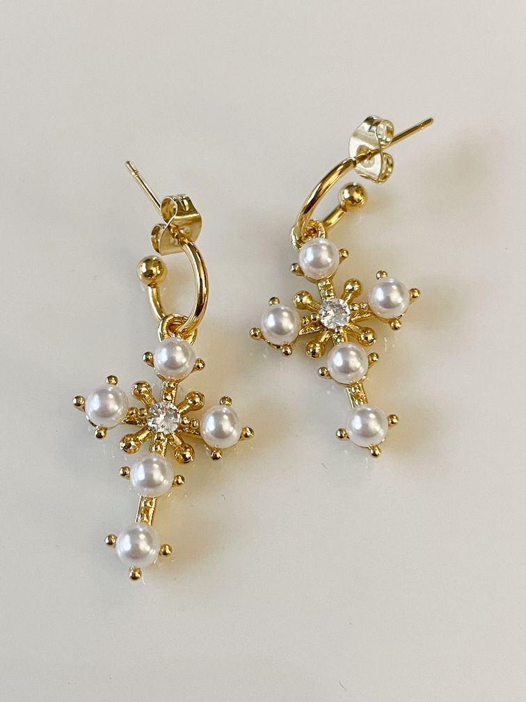 Boucles Croix Sofia blanc doré