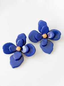 Boucles fleurs bleu marine doré