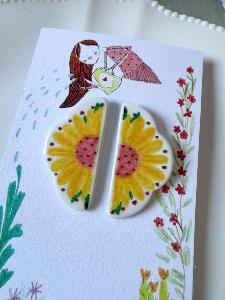 Boucles fleurs jaunes porcelaine du live