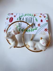 Boucles créoles chat porcelaine du live