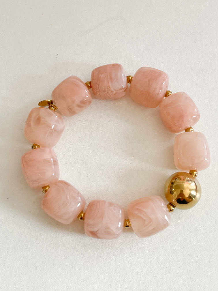 Bracelet perles rose clair doré