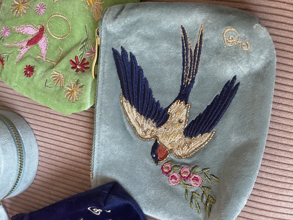 pochette petite oiseaux bleu