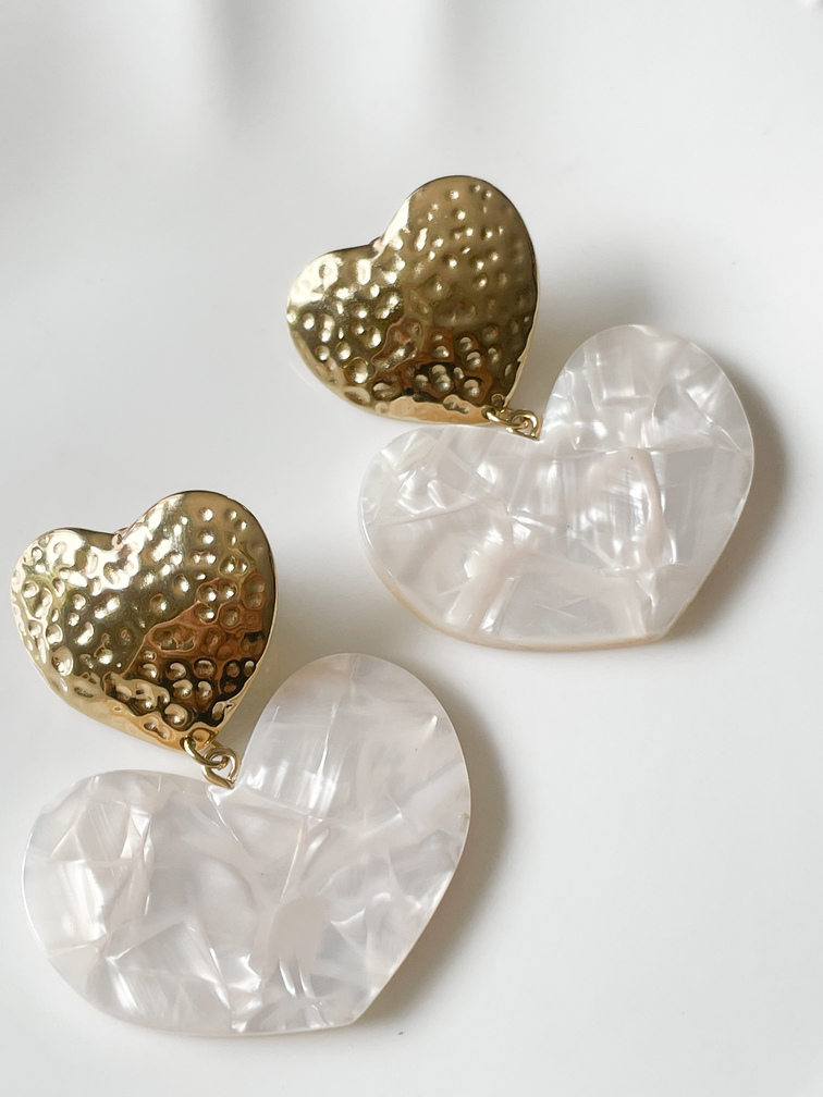 Boucles Ambre coeur nacré doré