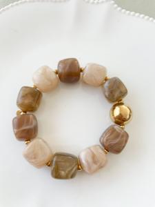 Bracelet perles duo beige 2 tons doré