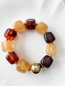Bracelet perles duo miel ambre doré