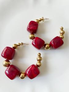 Boucles créoles perles bordeaux doré