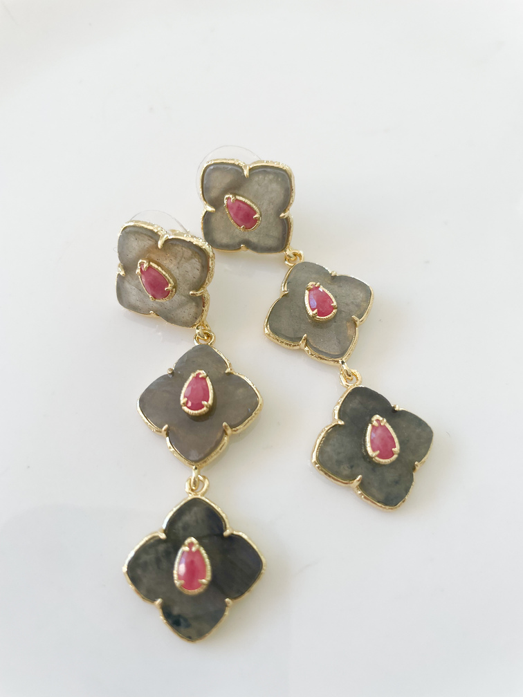 Boucles Suzanne amazonite gris doré
