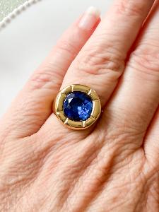 Bague cristal carré bleu doré