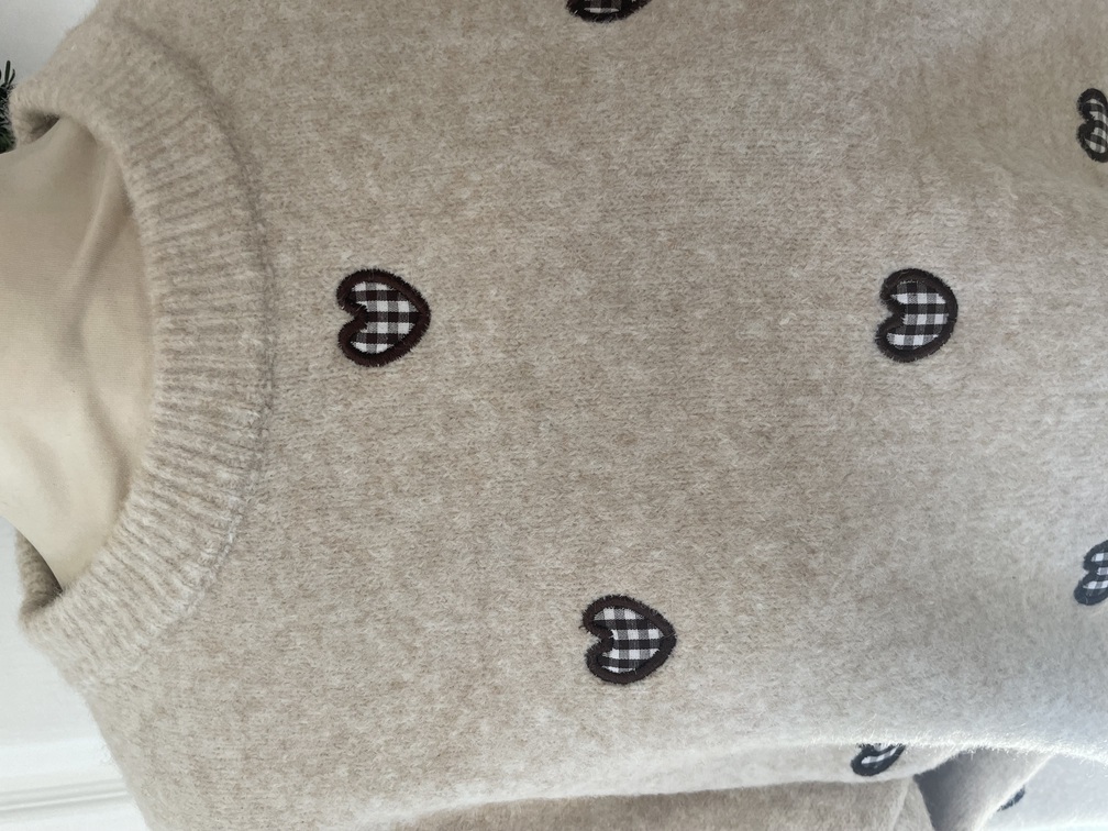 Pull coeur vichy crème taille unique