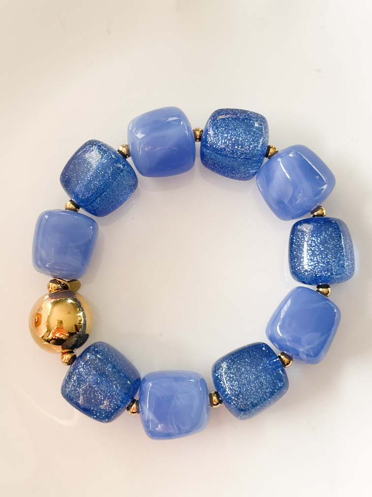 Bracelet perles paillettes bleu fonçé doré