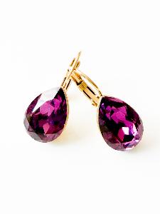 Boucles cristal goutte violet doré