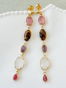 Boucles pierres Joy rose marron doré