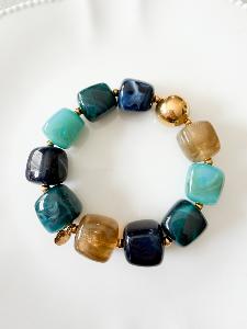 Bracelet perles multi bleu doré