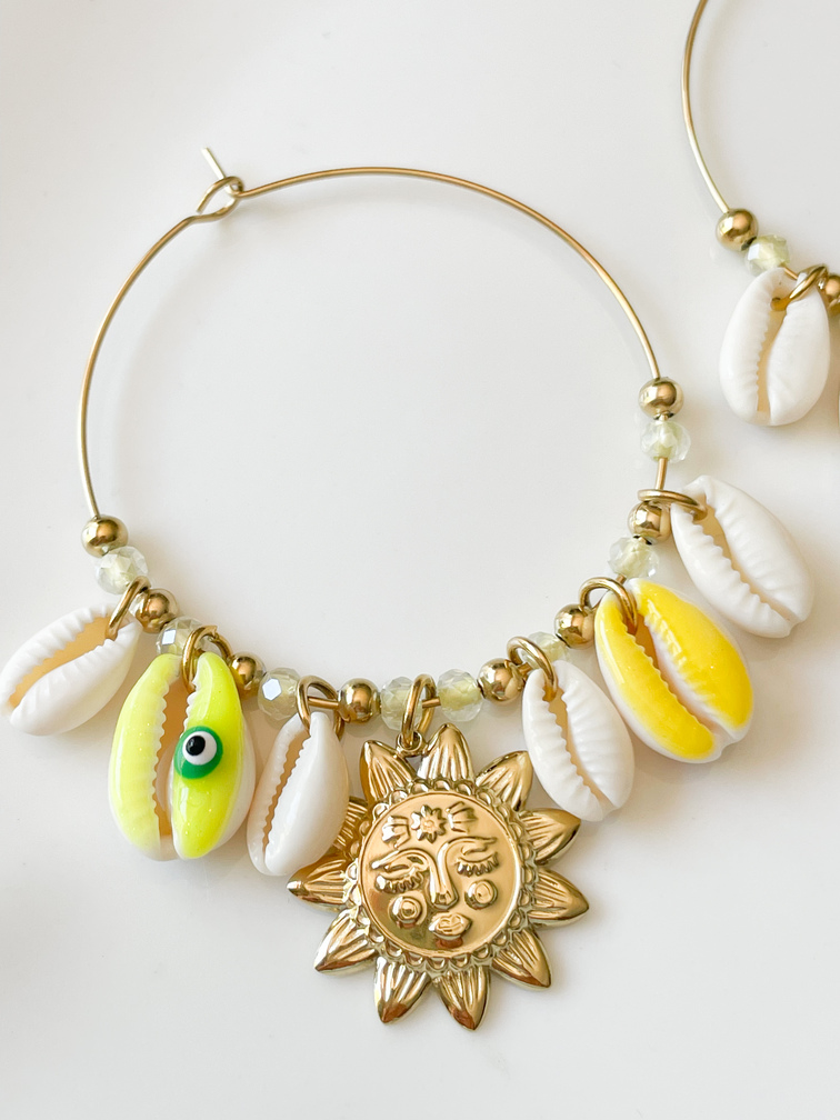 Boucles créoles soleil jaune doré