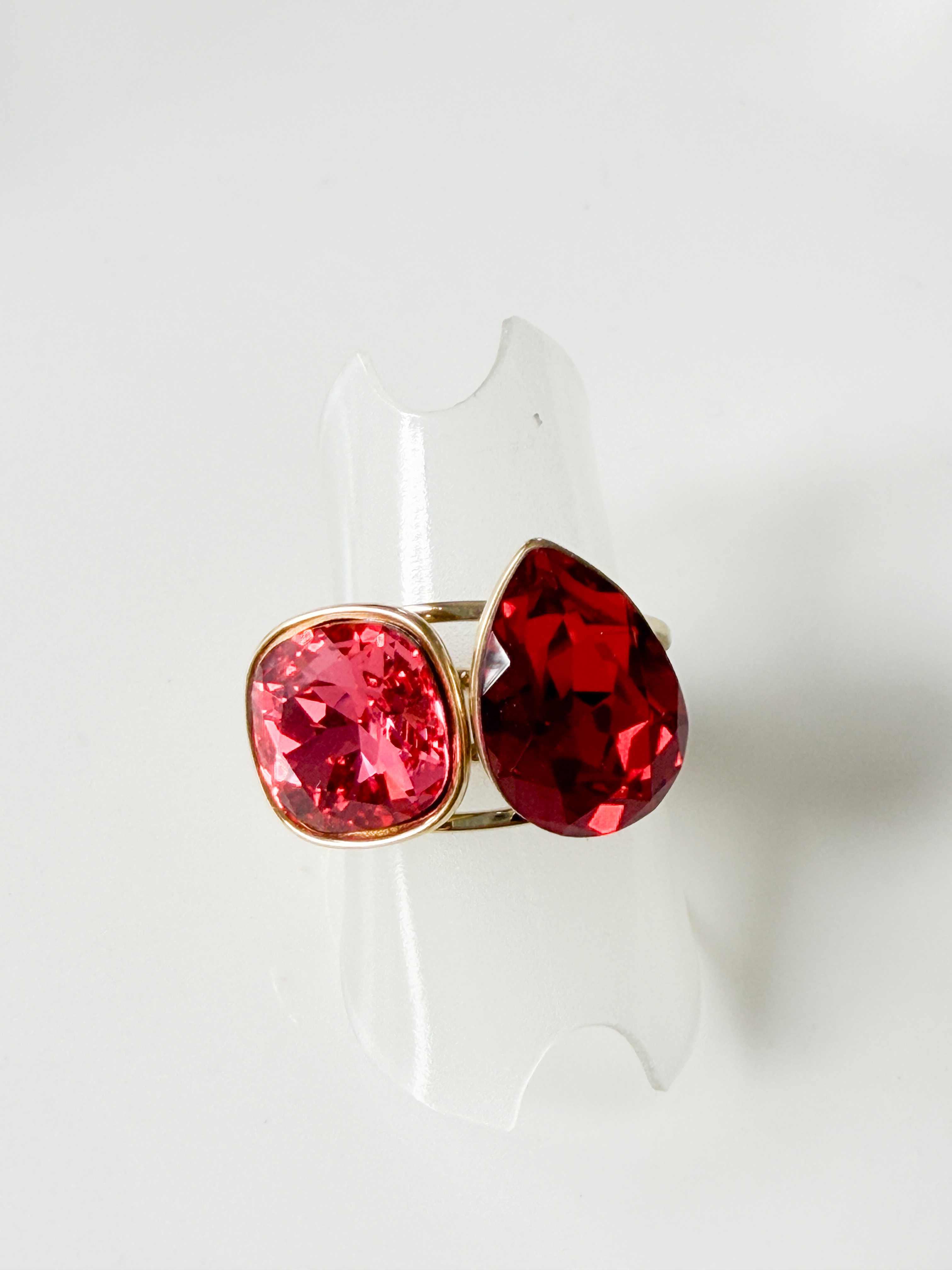 Bague cristal double framboise doré