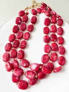 Collier multi framboise doré
