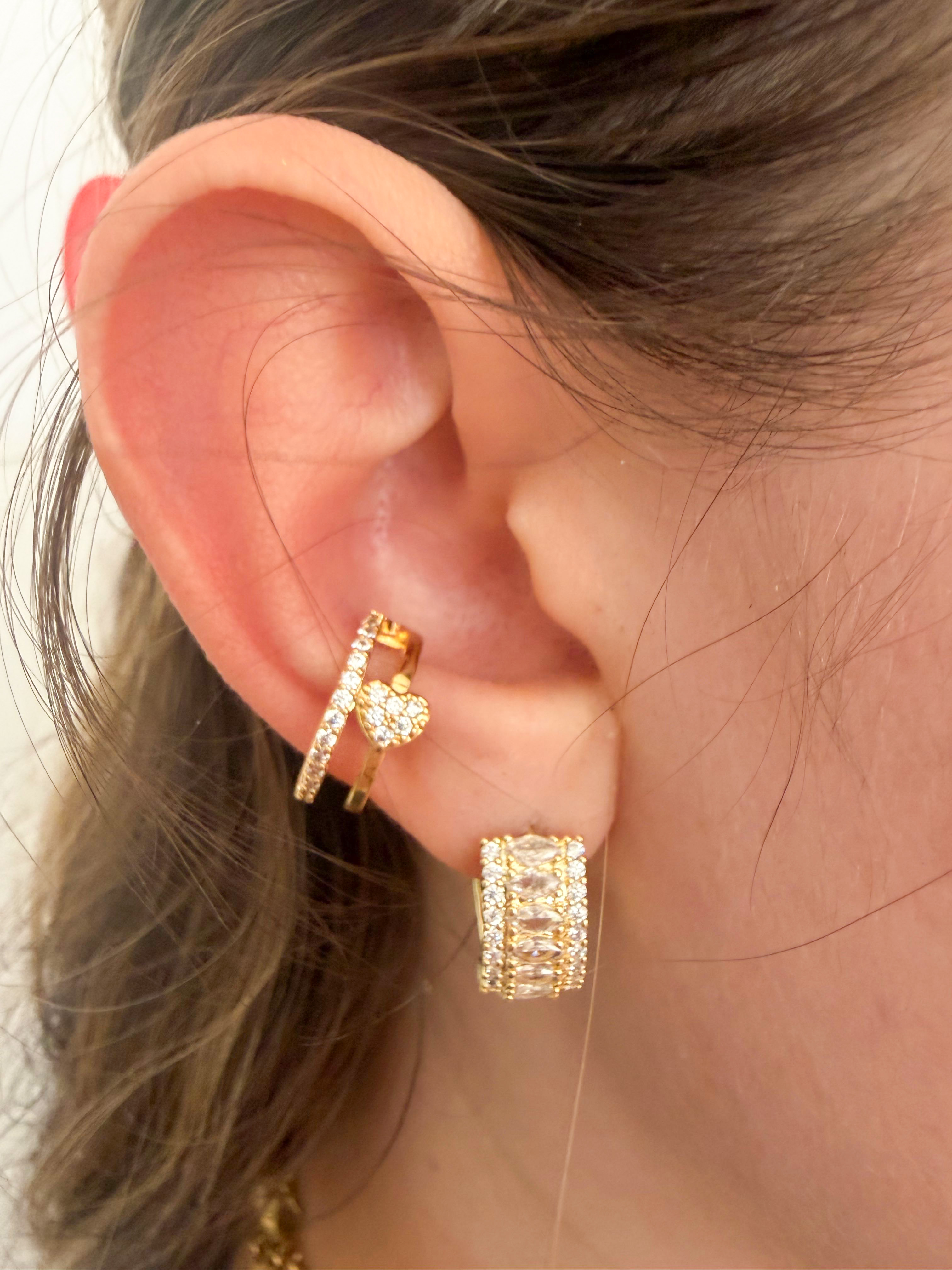 boucle solo coeur strass blanc doré