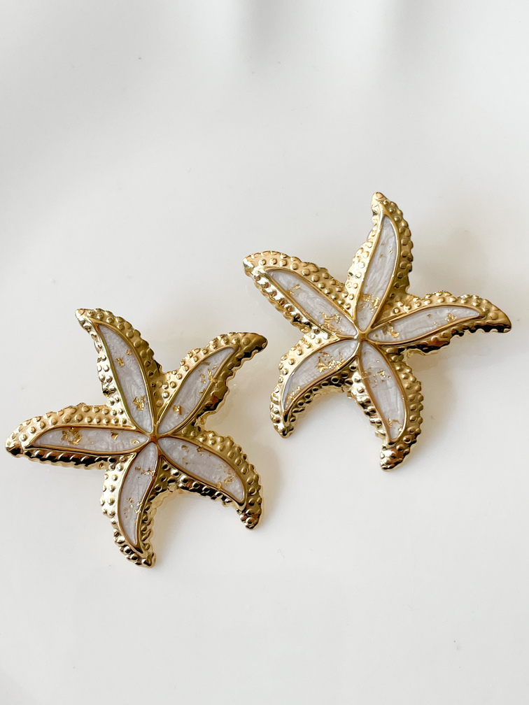 Boucles étoile de mer blanc doré