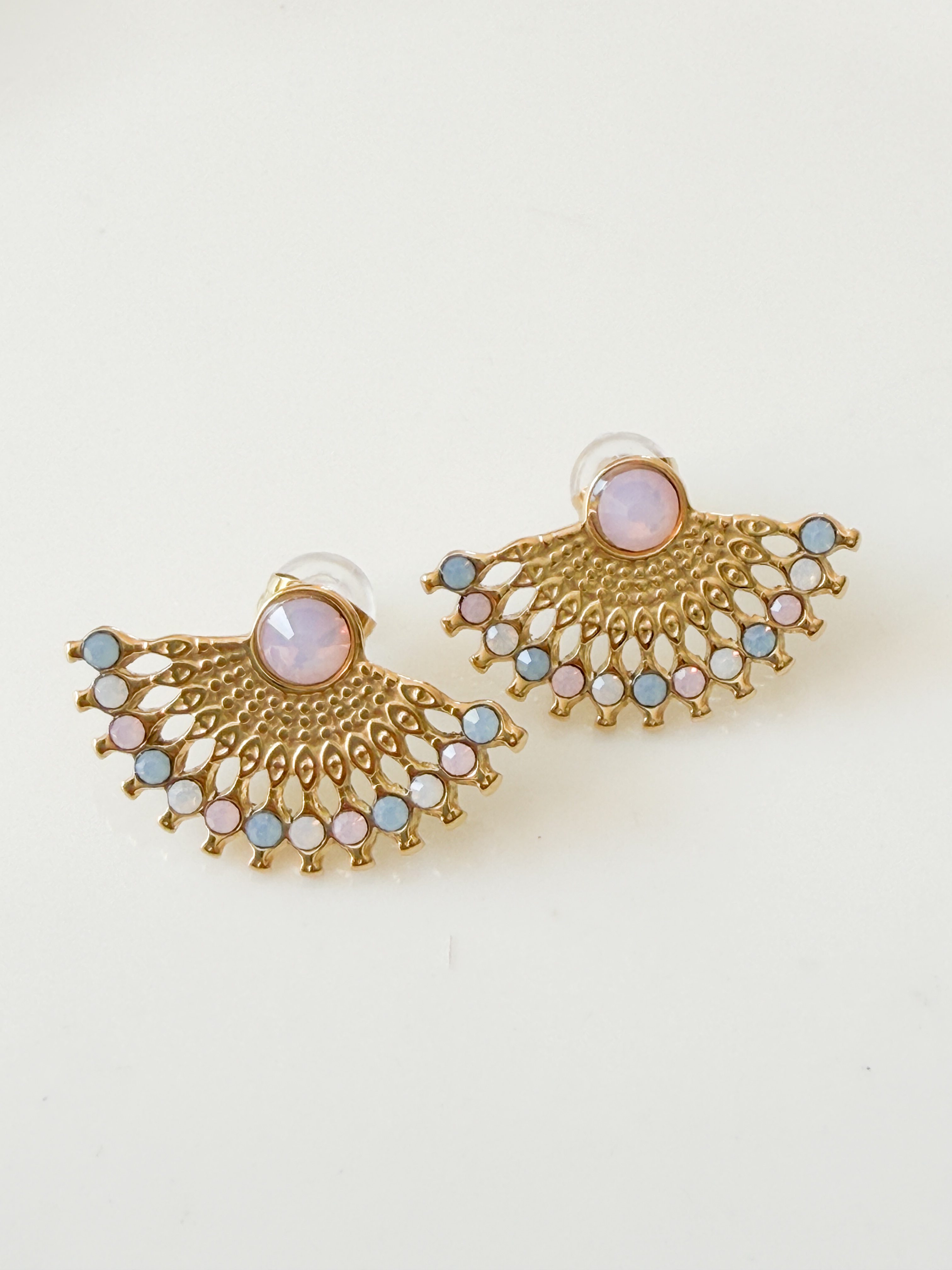 Boucles cristal éventail rose doré