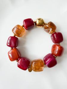 Bracelet perles acajou bordeaux doré
