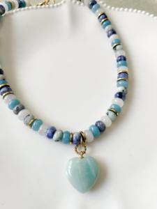 Collier Coeur bleu doré