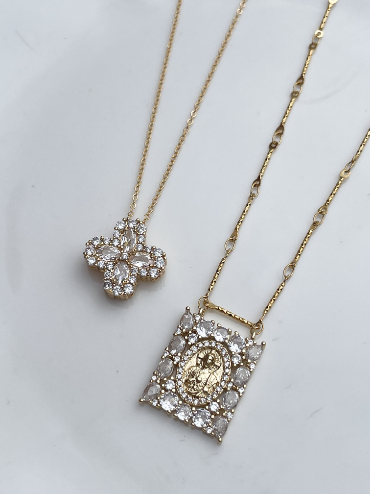 Collier Croix blanc doré