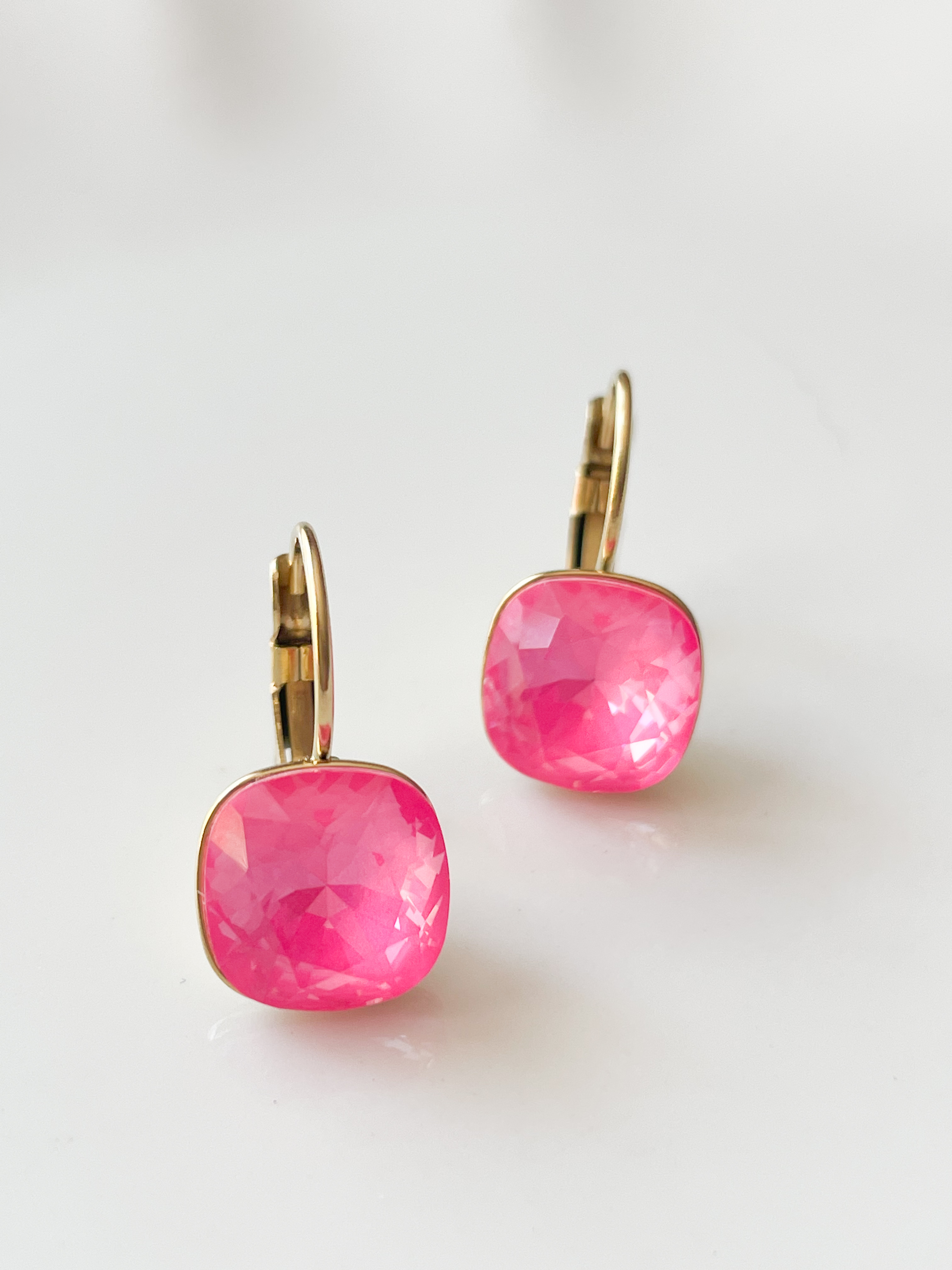 Boucles cristal BB rose fluo doré 