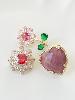 Broche fleur rose vert doré