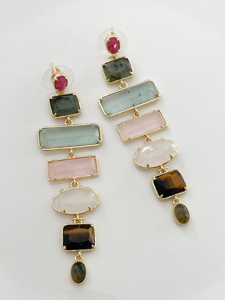 boucles pierres Jaipur pastel doré