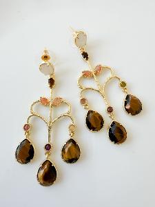 Boucles pierres Chandelier marron doré