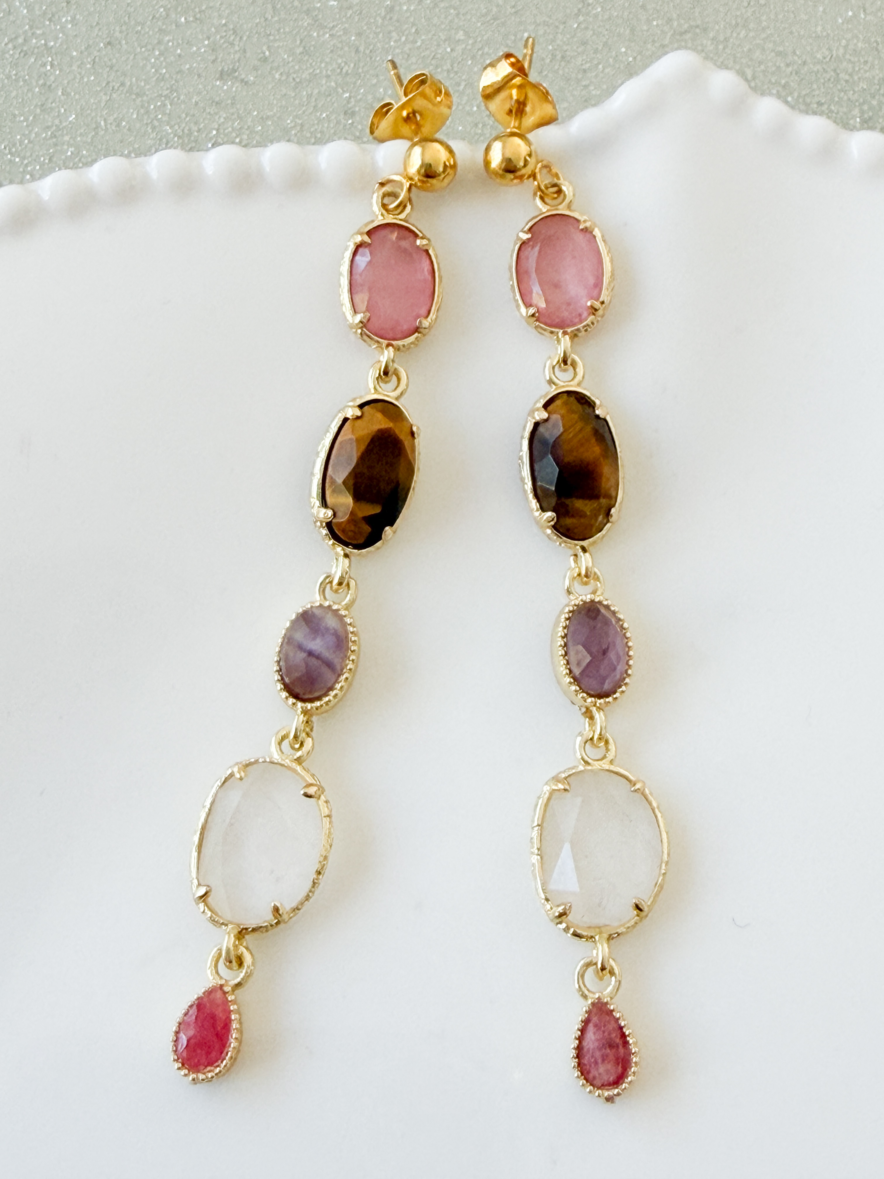 Boucles pierres Joy rose marron doré